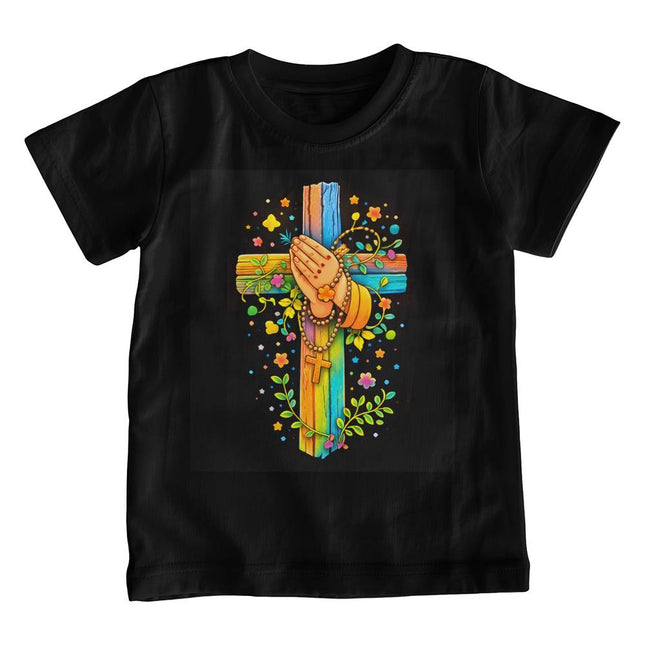 Praying Hands Rainbow Cross Youth T-Shirt – Christian Gift for Kids