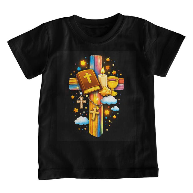 First Communion Rainbow Cross Youth T-Shirt – Christian Gift for Kids