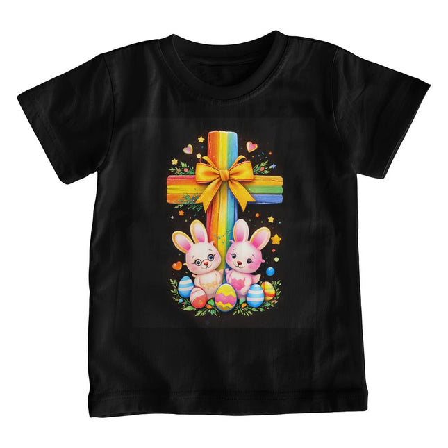 Easter Bunnies Rainbow Cross Youth T-Shirt – Christian Gift for Kids