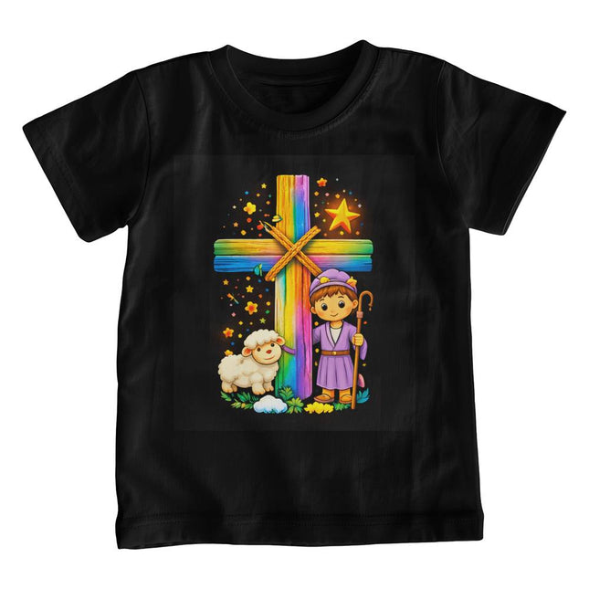 Jesus & Lambs Rainbow Cross Youth T-Shirt – Christian Gift for Kids