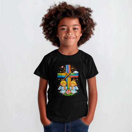 Jesus & Lambs Rainbow Cross Youth T-Shirt – Christian Gift for Kids