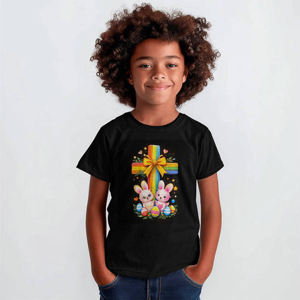 Easter Bunnies Rainbow Cross Youth T-Shirt – Christian Gift for Kids