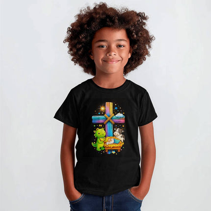 Jesus & Lambs Rainbow Cross Youth T-Shirt – Christian Gift for Kids