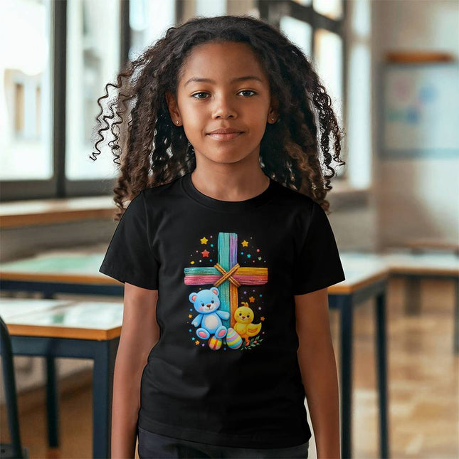 Rainbow Cross Teddy Bear | Christian Youth Tee | Gift for Kids