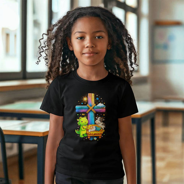 Rainbow Cross Frog And Cow | Christian Youth Tee | Gift for Kids