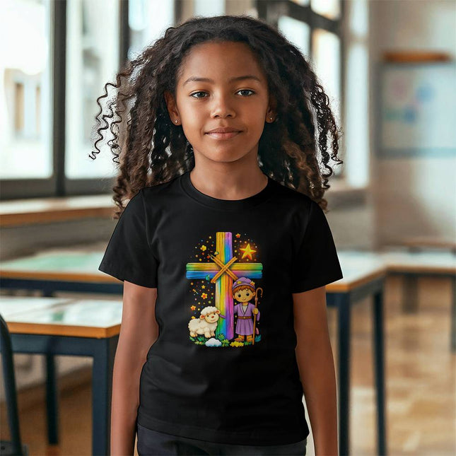 Rainbow Cross Little Shepherd | Christian Youth Tee | Gift for Kids