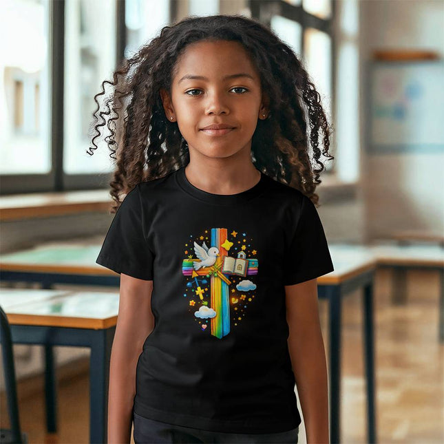 Rainbow Cross Open Bible | Christian Youth Tee | Gift for Kids