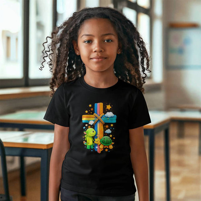 Rainbow Cross Turtle | Christian Youth Tee | Gift for Kids