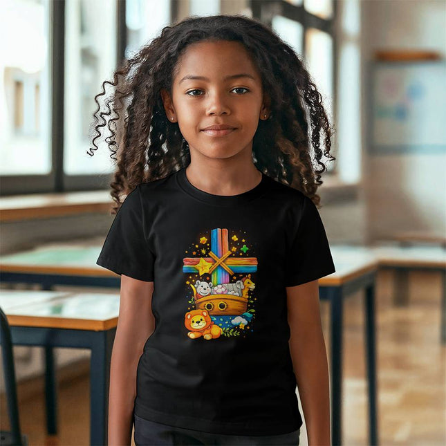 Rainbow Cross Noahs Ark | Christian Youth Tee | Gift for Kids