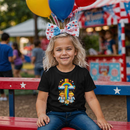 Jesus & Lambs Rainbow Cross Youth T-Shirt – Christian Gift for Kids