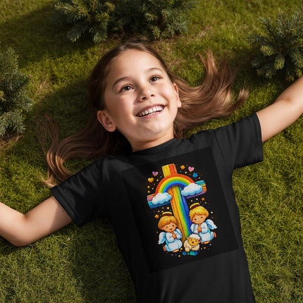 Jesus & Lambs Rainbow Cross Youth T-Shirt – Christian Gift for Kids