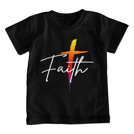 Faith Cross Youth T-Shirt | Christian Kids Tee (Unisex, White)