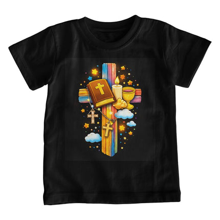 First Communion Rainbow Cross Youth T-Shirt – Christian Gift for Kids