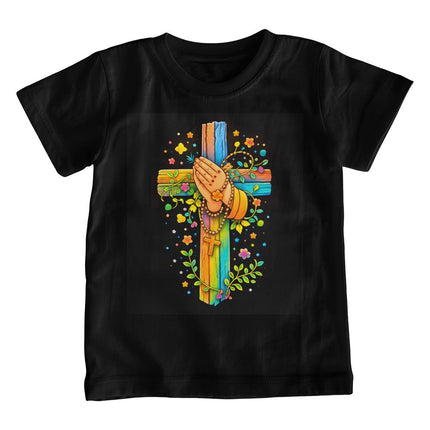 Praying Hands Rainbow Cross Youth T-Shirt – Christian Gift for Kids