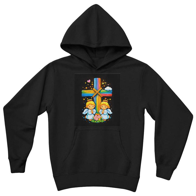 Angels & Flowers Rainbow Cross Youth Hoodie – Christian Gift for Kids