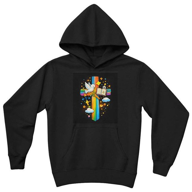 Dove & Bible Rainbow Cross Youth Hoodie – Christian Gift for Kids