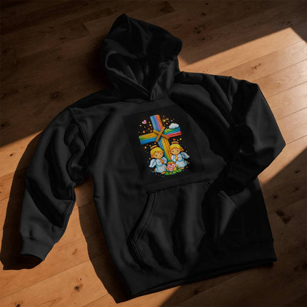 Angels & Flowers Rainbow Cross Youth Hoodie – Christian Gift for Kids