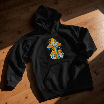 Dove & Angels Rainbow Cross Youth Hoodie – Christian Gift for Kids