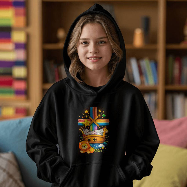 Noah's Ark Rainbow Cross Youth Hoodie – Christian Gift for Kids