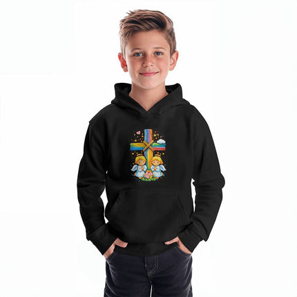 Angels & Flowers Rainbow Cross Youth Hoodie – Christian Gift for Kids