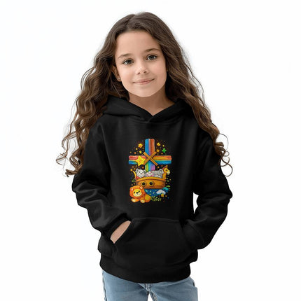 Noah's Ark Rainbow Cross Youth Hoodie – Christian Gift for Kids