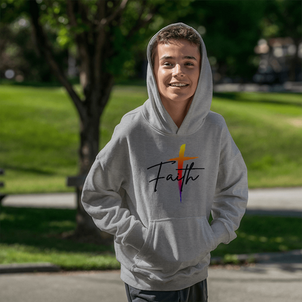 Faith Cross Youth Hoodie | Christian Pullover Hoodie (Unisex)