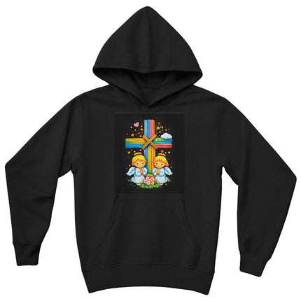 Angels & Flowers Rainbow Cross Youth Hoodie – Christian Gift for Kids