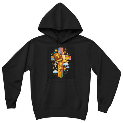 First Communion Rainbow Cross Youth Hoodie – Christian Gift for Kids