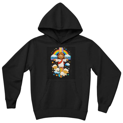 Jesus & Lambs Rainbow Cross Youth Hoodie – Christian Gift for Kids