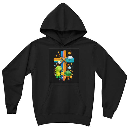 Dinosaur & Turtle Rainbow Cross Youth Hoodie – Christian Gift for Kids