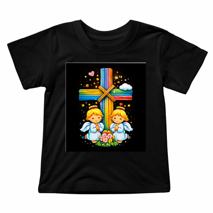 Angels & Flowers Rainbow Cross Toddler T-Shirt – Christian Gift for Kids