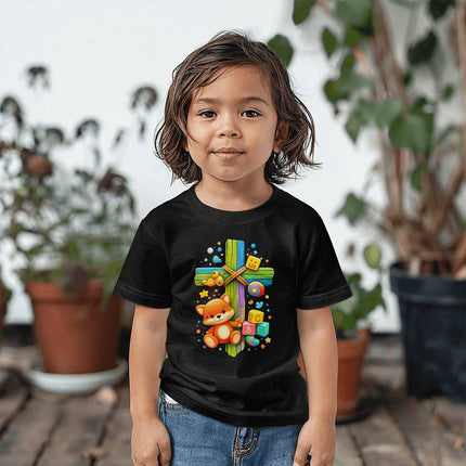 Toy Blocks & Teddy Rainbow Cross Toddler T-Shirt – Christian Gift for Kids