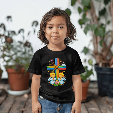 Angels & Flowers Rainbow Cross Toddler T-Shirt – Christian Gift for Kids