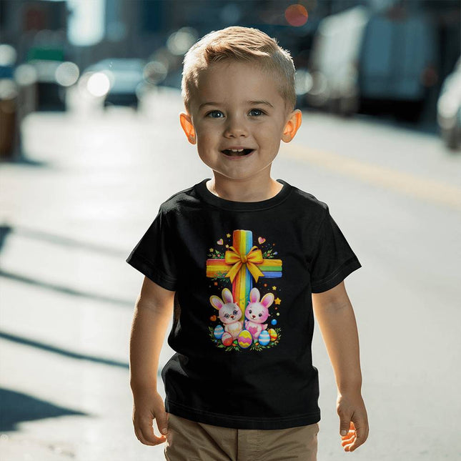Easter Bunnies Rainbow Cross Toddler T-Shirt – Christian Gift for Kids