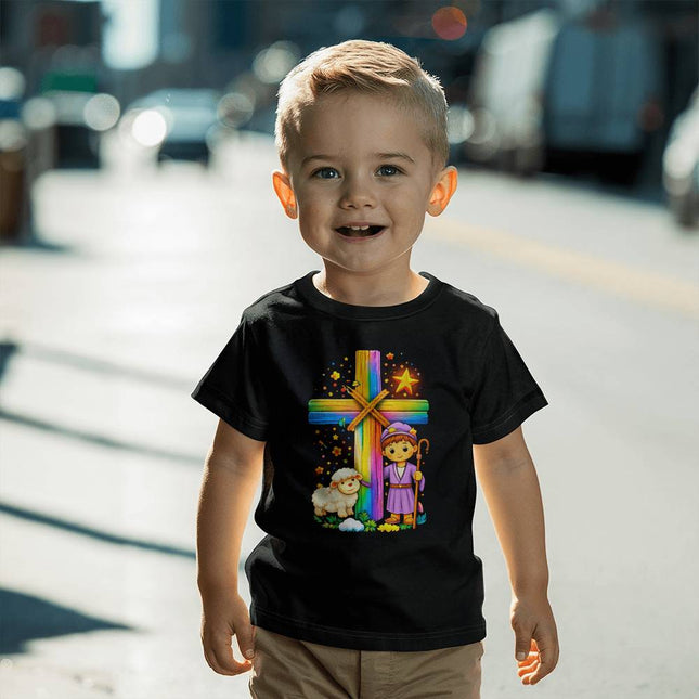 Little Shepherd & Lamb Rainbow Cross Toddler T-Shirt – Christian Gift for Kids