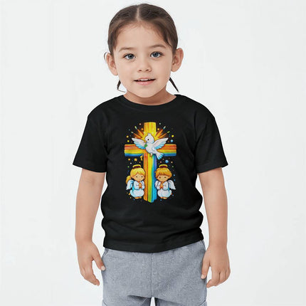 Dove & Angels Rainbow Cross Toddler T-Shirt – Christian Gift for Kids