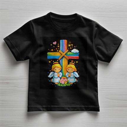Angels & Flowers Rainbow Cross Toddler T-Shirt – Christian Gift for Kids