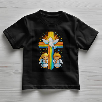 Dove & Angels Rainbow Cross Toddler T-Shirt – Christian Gift for Kids