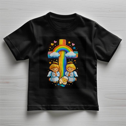 Rainbow Cross & Angels Toddler T-Shirt – Christian Gift for Kids