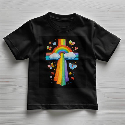 Rainbow Cross & Butterflies Toddler T-Shirt – Christian Gift for Kids