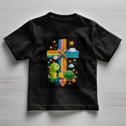 Dinosaur & Turtle Rainbow Cross Toddler T-Shirt – Christian Gift for Kids