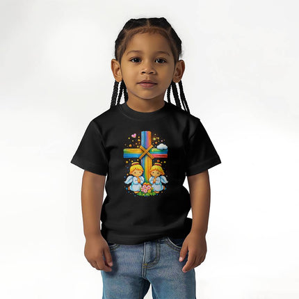 Angels & Flowers Rainbow Cross Toddler T-Shirt – Christian Gift for Kids