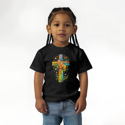 Praying Hands Rainbow Cross Toddler T-Shirt – Christian Gift for Kids