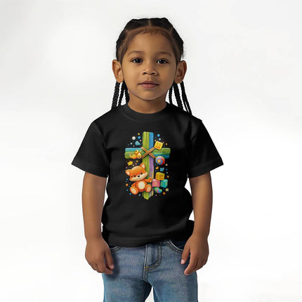 Toy Blocks & Teddy Rainbow Cross Toddler T-Shirt – Christian Gift for Kids