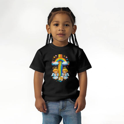 Rainbow Cross & Angels Toddler T-Shirt – Christian Gift for Kids
