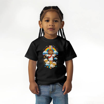 Jesus & Lambs Rainbow Cross Toddler T-Shirt – Christian Gift for Kids