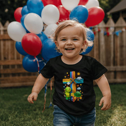 Dinosaur & Turtle Rainbow Cross Toddler T-Shirt – Christian Gift for Kids