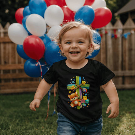 Toy Blocks & Teddy Rainbow Cross Toddler T-Shirt – Christian Gift for Kids