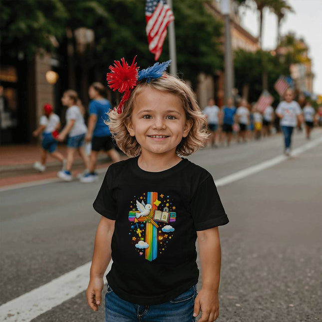 Dove & Bible Rainbow Cross Toddler T-Shirt – Christian Gift for Kids