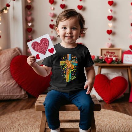 Praying Hands Rainbow Cross Toddler T-Shirt – Christian Gift for Kids
